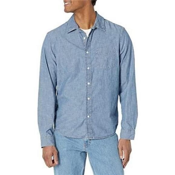 Men's Long Sleeve Chambray Woven Button-Down Shirt - Picture 1 of 5
